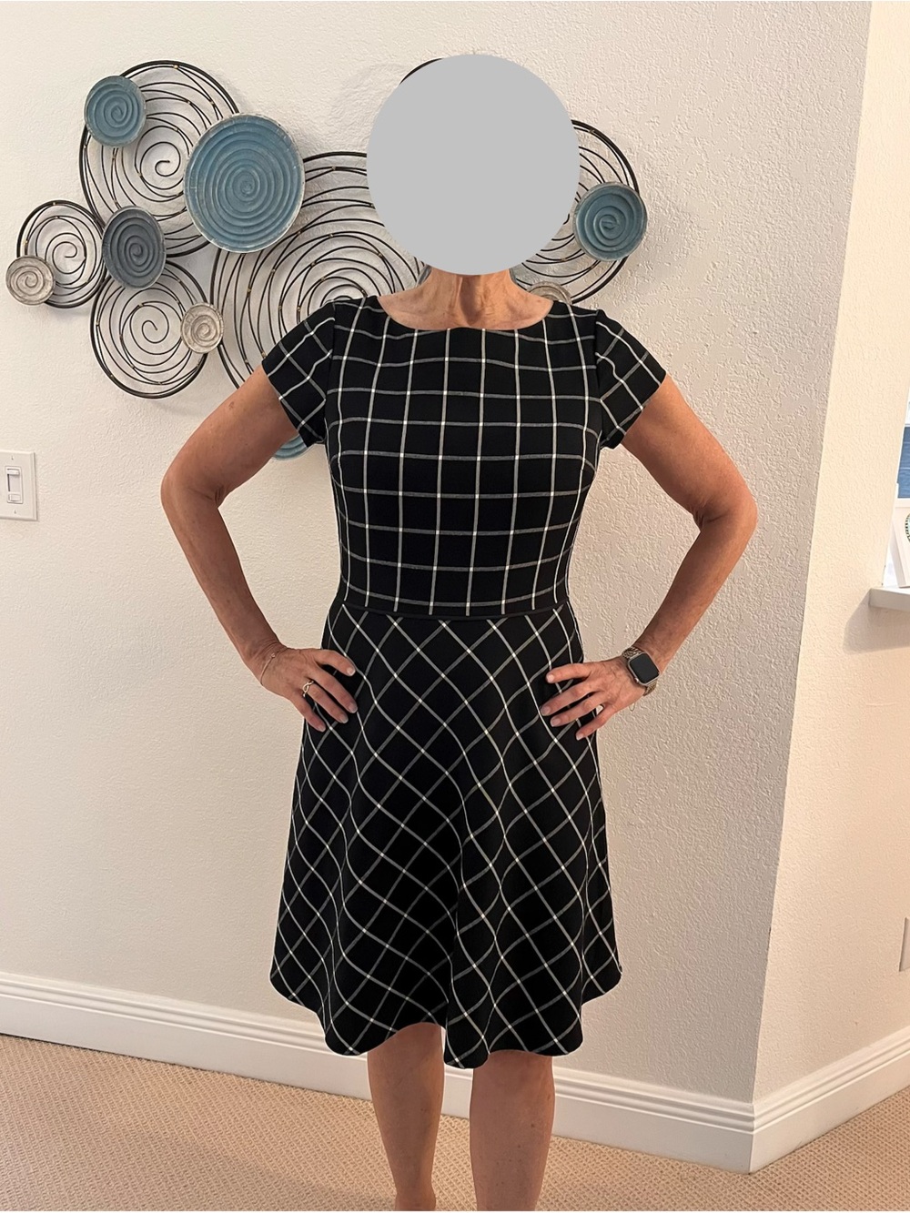 White House Black Market Windowpane Fit-and-Flare Dress